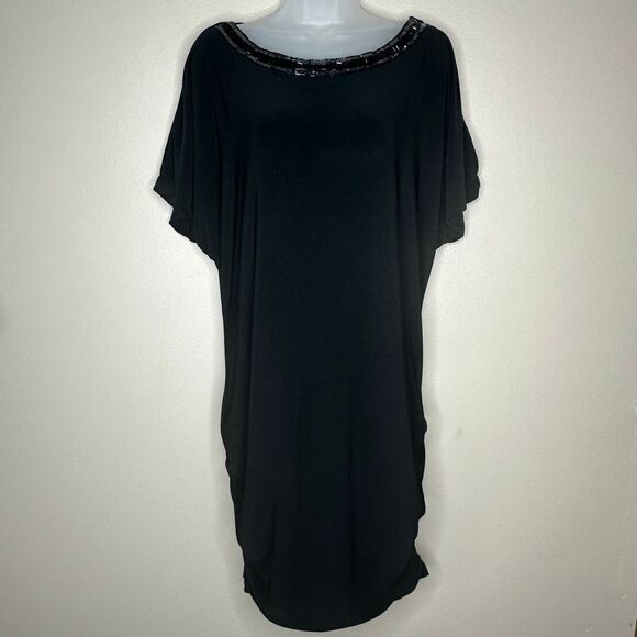 Scarlett Nite Black Sequin Neckline Draped Cocktail Dress Low Back Party Size 16 - Picture 1 of 8